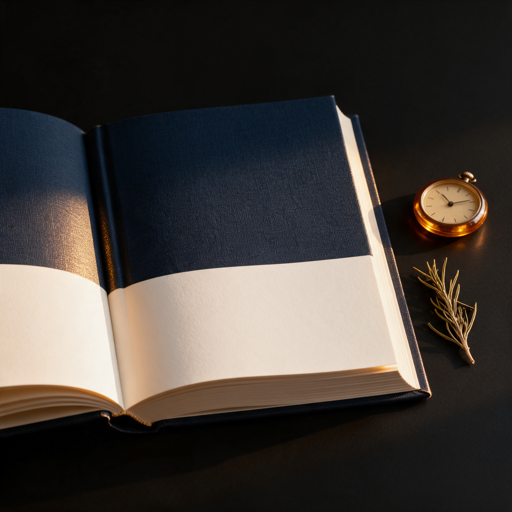 Ratgeber-Mockup mit Taschenuhr und Rosmarinzweig